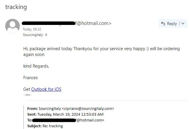 Satisfied Customer Forwarding Italy 543 Satisfied Customer Forwarding Italy 543